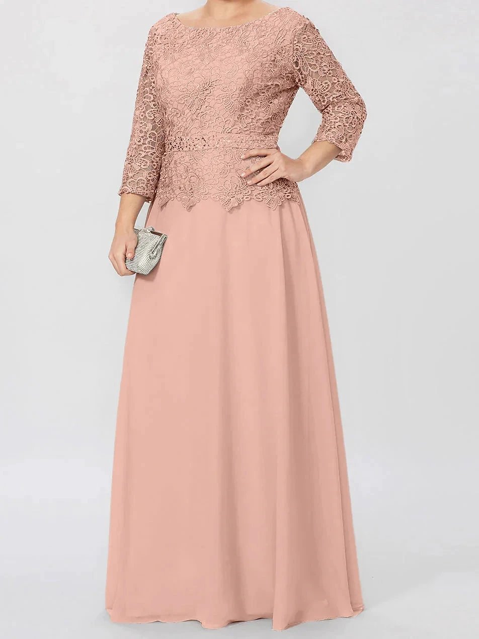 A-Line/Princess Round Neck 3/4 Length Sleeves Floor-Length Mother of the Bride Dresses with Applique & Sequins by Dreamylily