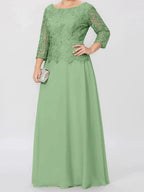 A-Line/Princess Round Neck 3/4 Length Sleeves Floor-Length Mother of the Bride Dresses with Applique & Sequins by Dreamylily