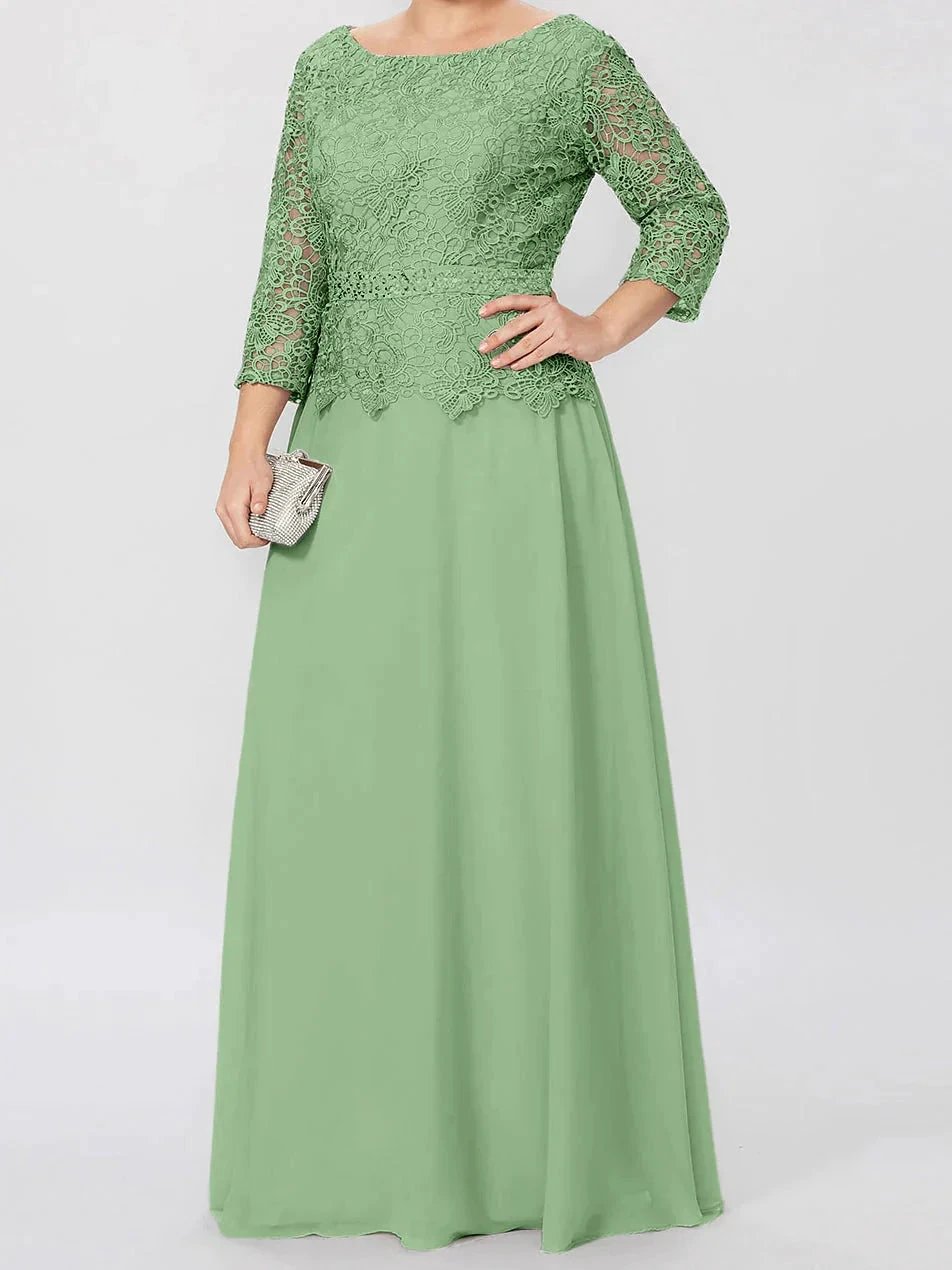 A-Line/Princess Round Neck 3/4 Length Sleeves Floor-Length Mother of the Bride Dresses with Applique & Sequins by Dreamylily