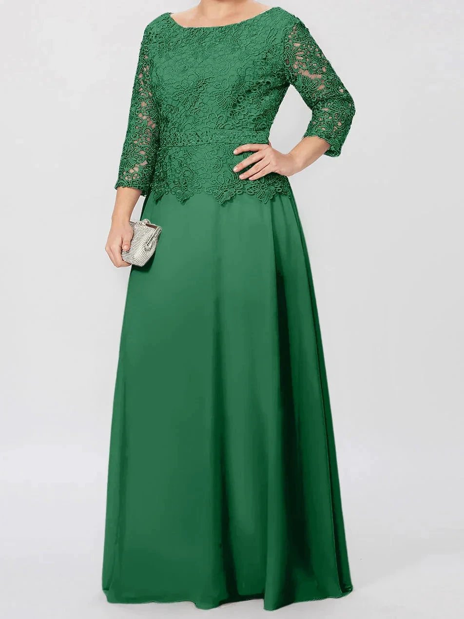A-Line/Princess Round Neck 3/4 Length Sleeves Floor-Length Mother of the Bride Dresses with Applique & Sequins by Dreamylily