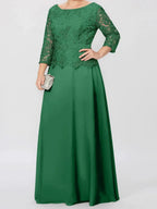 A-Line/Princess Round Neck 3/4 Length Sleeves Floor-Length Mother of the Bride Dresses with Applique & Sequins by Dreamylily