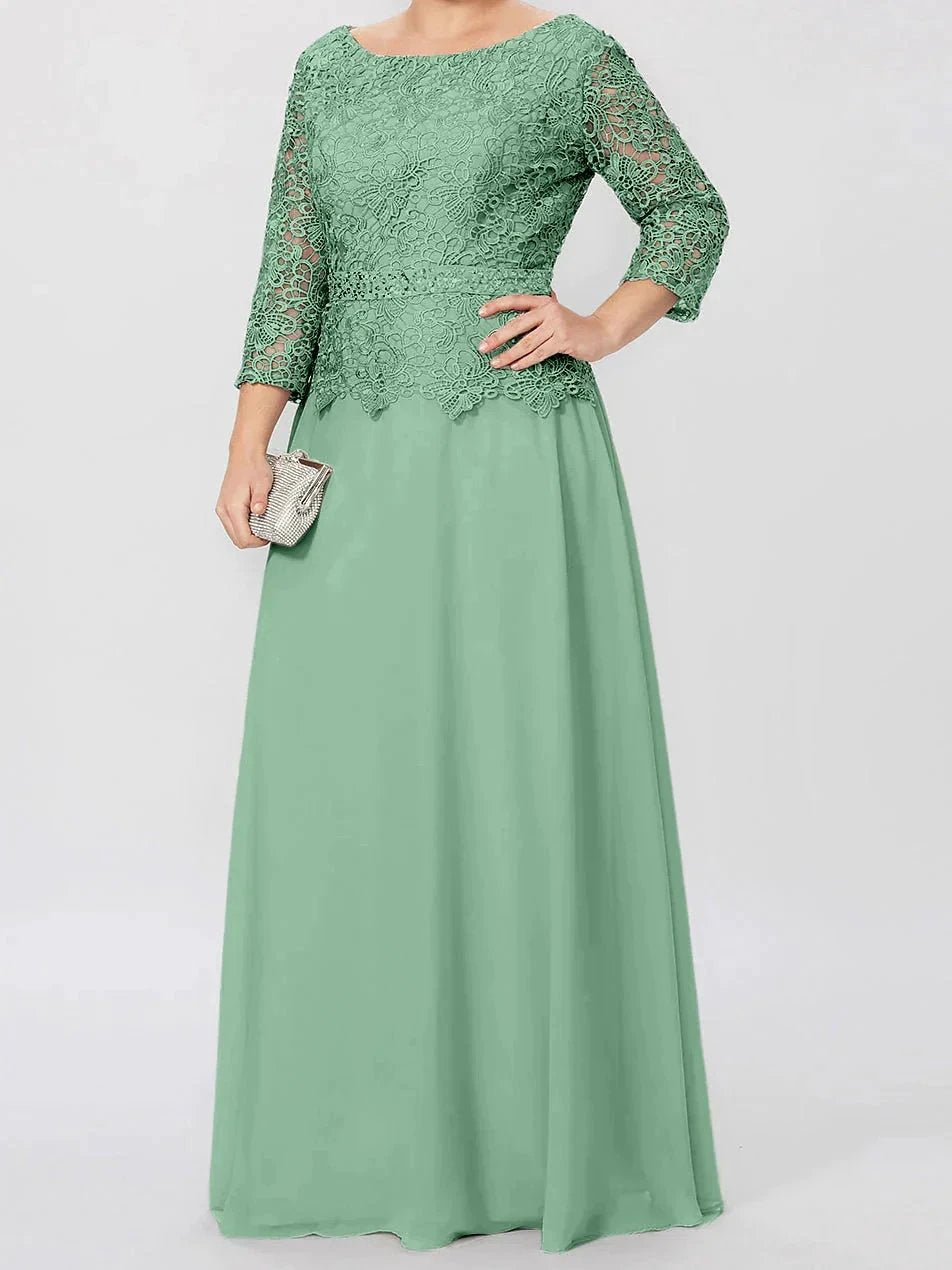 A-Line/Princess Round Neck 3/4 Length Sleeves Floor-Length Mother of the Bride Dresses with Applique & Sequins by Dreamylily