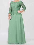 A-Line/Princess Round Neck 3/4 Length Sleeves Floor-Length Mother of the Bride Dresses with Applique & Sequins by Dreamylily