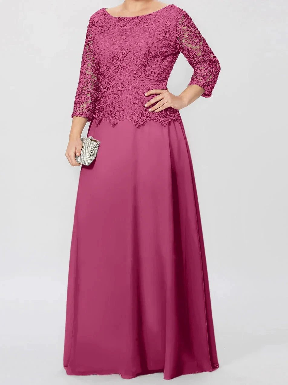 A-Line/Princess Round Neck 3/4 Length Sleeves Floor-Length Mother of the Bride Dresses with Applique & Sequins by Dreamylily