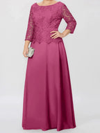 A-Line/Princess Round Neck 3/4 Length Sleeves Floor-Length Mother of the Bride Dresses with Applique & Sequins by Dreamylily