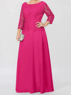 A-Line/Princess Round Neck 3/4 Length Sleeves Floor-Length Mother of the Bride Dresses with Applique & Sequins by Dreamylily