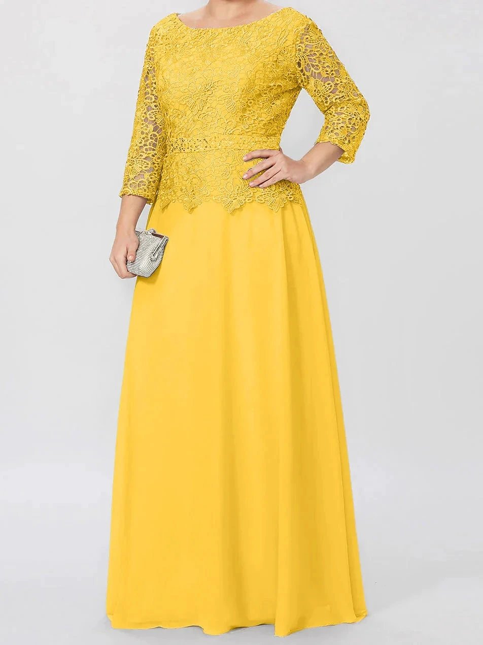 A-Line/Princess Round Neck 3/4 Length Sleeves Floor-Length Mother of the Bride Dresses with Applique & Sequins by Dreamylily