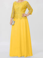 A-Line/Princess Round Neck 3/4 Length Sleeves Floor-Length Mother of the Bride Dresses with Applique & Sequins by Dreamylily