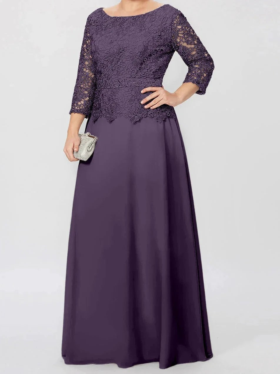 A-Line/Princess Round Neck 3/4 Length Sleeves Floor-Length Mother of the Bride Dresses with Applique & Sequins by Dreamylily