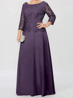 A-Line/Princess Round Neck 3/4 Length Sleeves Floor-Length Mother of the Bride Dresses with Applique & Sequins by Dreamylily