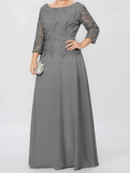 A-Line/Princess Round Neck 3/4 Length Sleeves Floor-Length Mother of the Bride Dresses with Applique & Sequins by Dreamylily