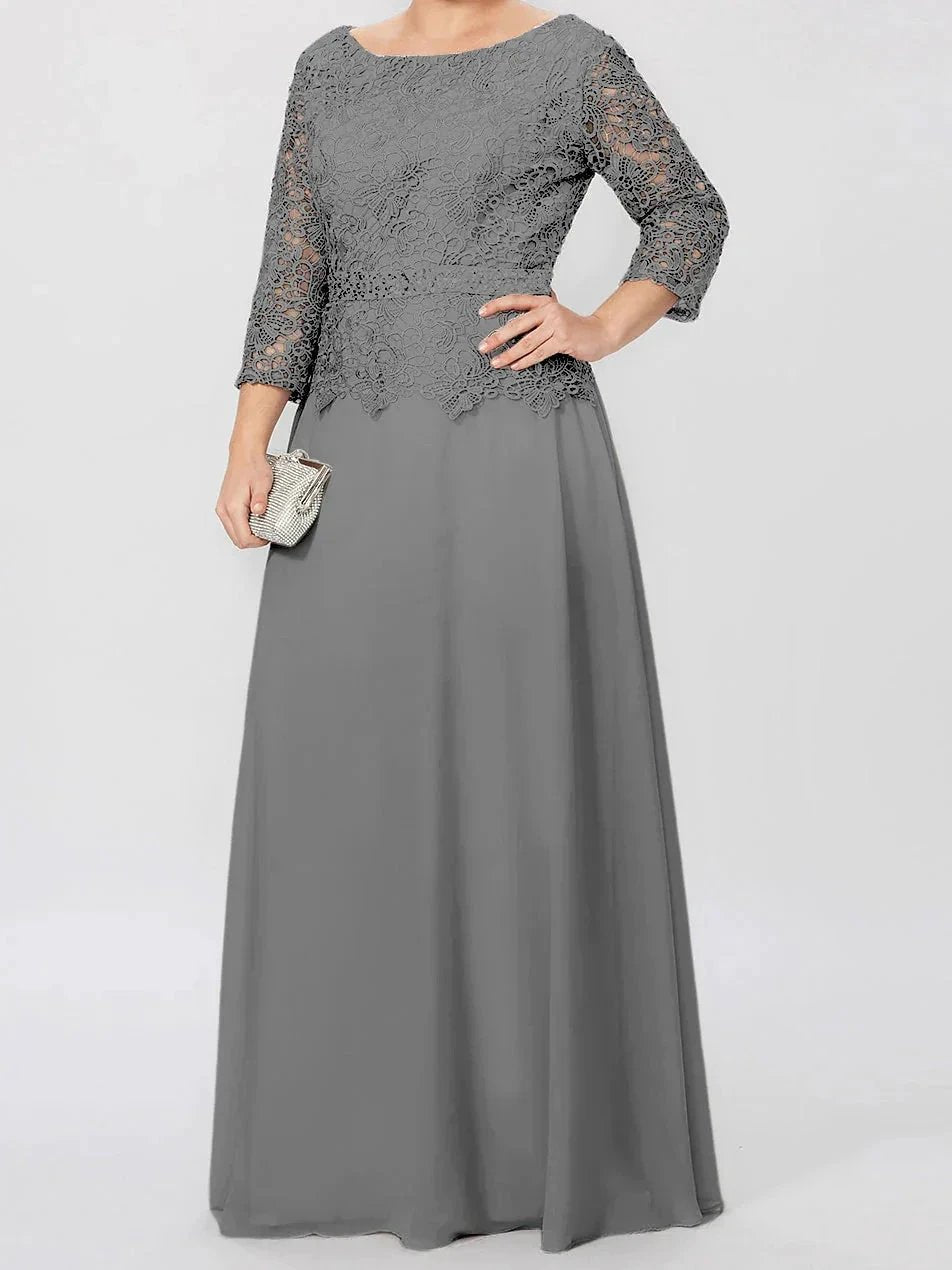 A-Line/Princess Round Neck 3/4 Length Sleeves Floor-Length Mother of the Bride Dresses with Applique & Sequins by Dreamylily