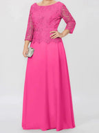 A-Line/Princess Round Neck 3/4 Length Sleeves Floor-Length Mother of the Bride Dresses with Applique & Sequins by Dreamylily