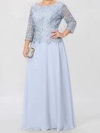 A-Line/Princess Round Neck 3/4 Length Sleeves Floor-Length Mother of the Bride Dresses with Applique & Sequins by Dreamylily