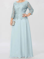 A-Line/Princess Round Neck 3/4 Length Sleeves Floor-Length Mother of the Bride Dresses with Applique & Sequins by Dreamylily