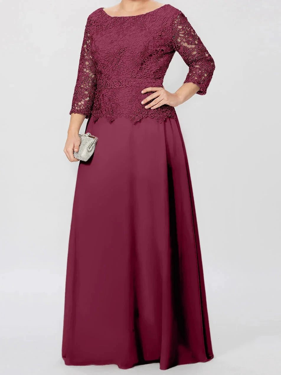 A-Line/Princess Round Neck 3/4 Length Sleeves Floor-Length Mother of the Bride Dresses with Applique & Sequins by Dreamylily