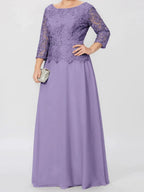 A-Line/Princess Round Neck 3/4 Length Sleeves Floor-Length Mother of the Bride Dresses with Applique & Sequins by Dreamylily