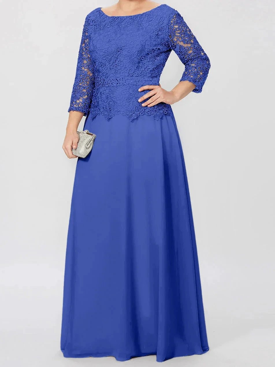 A-Line/Princess Round Neck 3/4 Length Sleeves Floor-Length Mother of the Bride Dresses with Applique & Sequins by Dreamylily