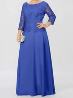 A-Line/Princess Round Neck 3/4 Length Sleeves Floor-Length Mother of the Bride Dresses with Applique & Sequins by Dreamylily