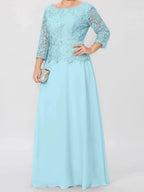 A-Line/Princess Round Neck 3/4 Length Sleeves Floor-Length Mother of the Bride Dresses with Applique & Sequins by Dreamylily