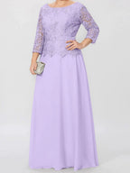 A-Line/Princess Round Neck 3/4 Length Sleeves Floor-Length Mother of the Bride Dresses with Applique & Sequins by Dreamylily
