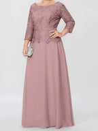 A-Line/Princess Round Neck 3/4 Length Sleeves Floor-Length Mother of the Bride Dresses with Applique & Sequins by Dreamylily