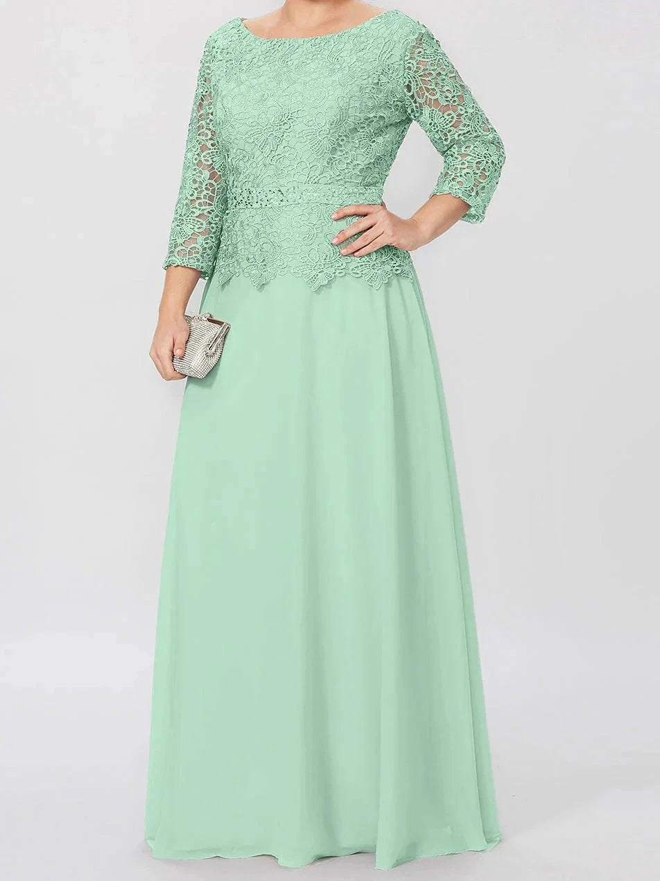 A-Line/Princess Round Neck 3/4 Length Sleeves Floor-Length Mother of the Bride Dresses with Applique & Sequins by Dreamylily
