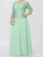 A-Line/Princess Round Neck 3/4 Length Sleeves Floor-Length Mother of the Bride Dresses with Applique & Sequins by Dreamylily