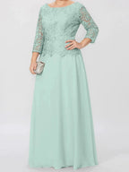 A-Line/Princess Round Neck 3/4 Length Sleeves Floor-Length Mother of the Bride Dresses with Applique & Sequins by Dreamylily