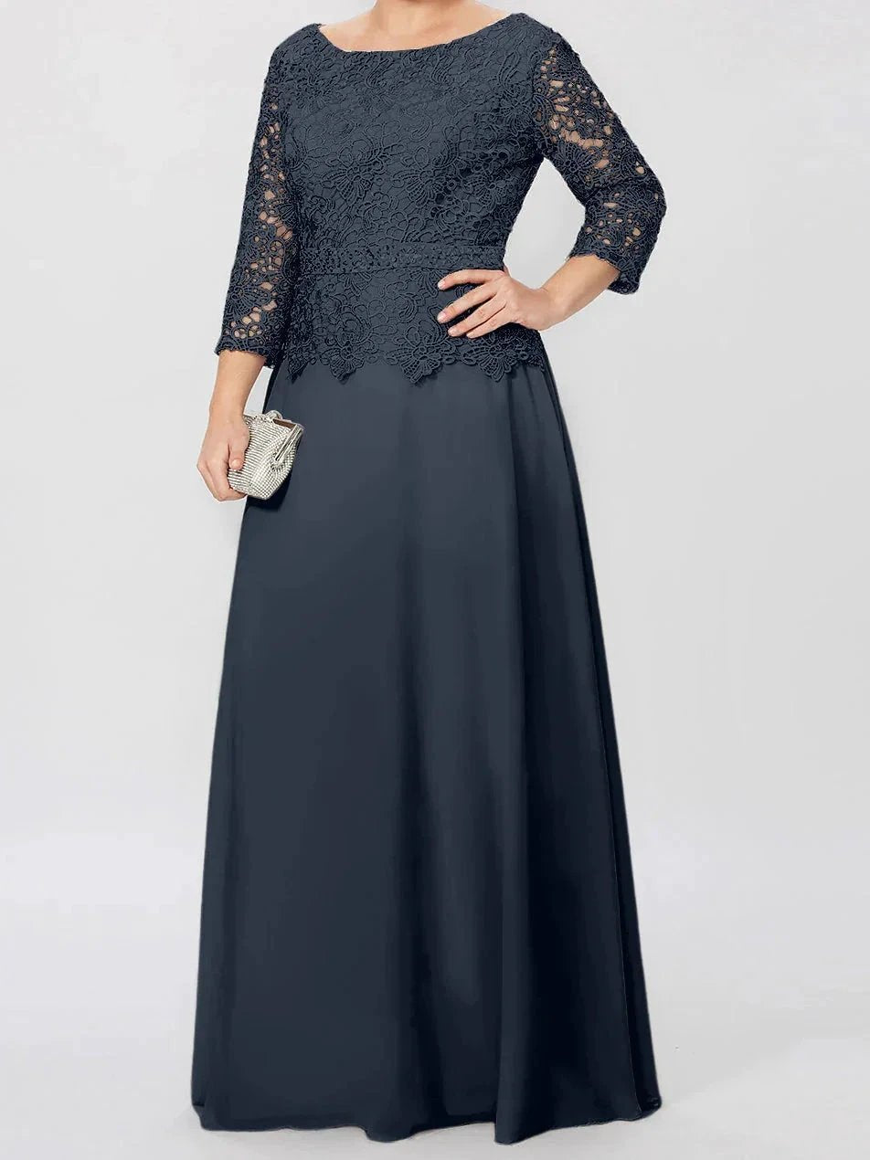 A-Line/Princess Round Neck 3/4 Length Sleeves Floor-Length Mother of the Bride Dresses with Applique & Sequins by Dreamylily