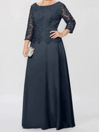 A-Line/Princess Round Neck 3/4 Length Sleeves Floor-Length Mother of the Bride Dresses with Applique & Sequins by Dreamylily