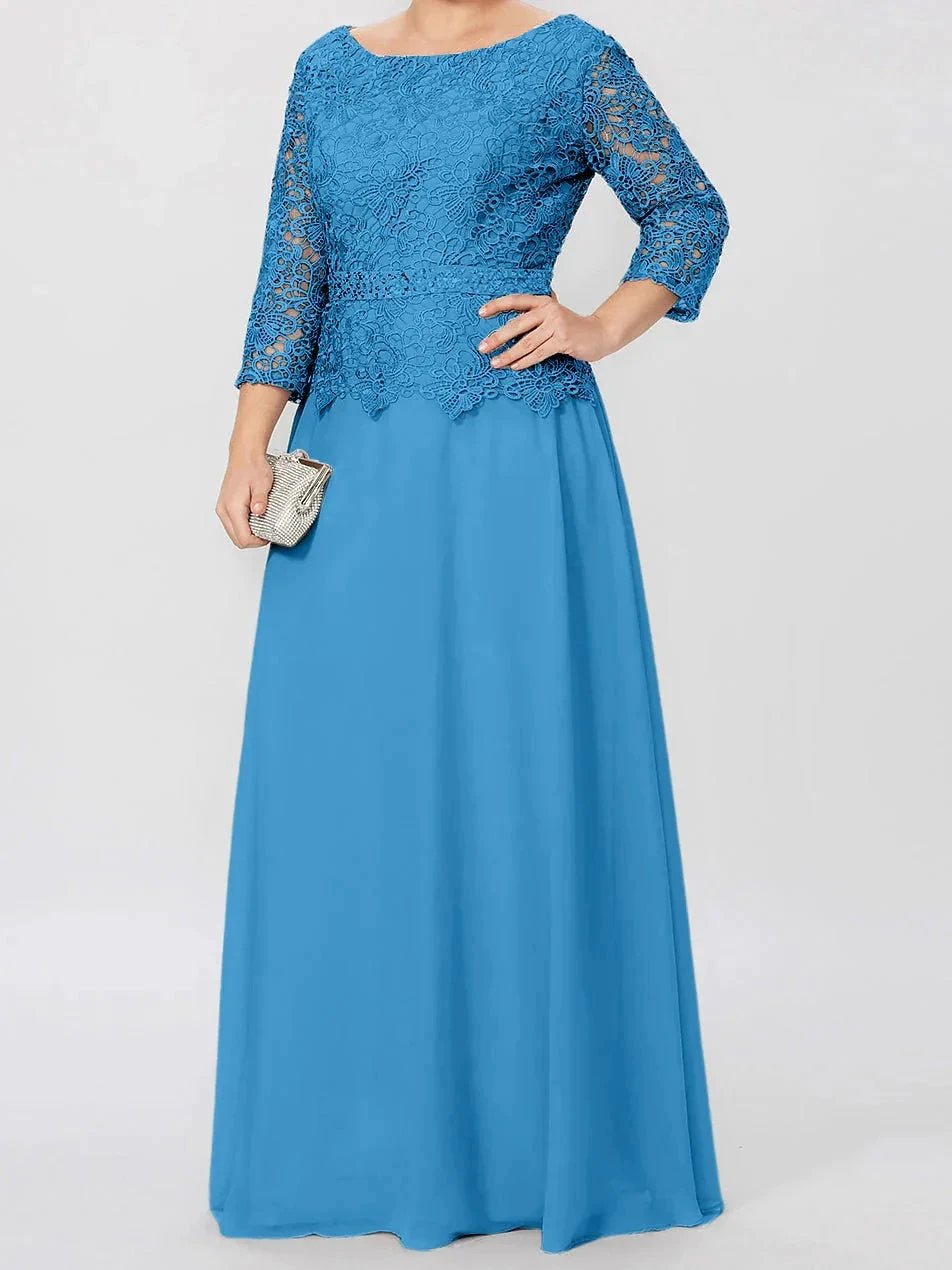 A-Line/Princess Round Neck 3/4 Length Sleeves Floor-Length Mother of the Bride Dresses with Applique & Sequins by Dreamylily