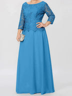 A-Line/Princess Round Neck 3/4 Length Sleeves Floor-Length Mother of the Bride Dresses with Applique & Sequins by Dreamylily
