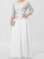 A-Line/Princess Round Neck 3/4 Length Sleeves Floor-Length Mother of the Bride Dresses with Applique & Sequins by Dreamylily