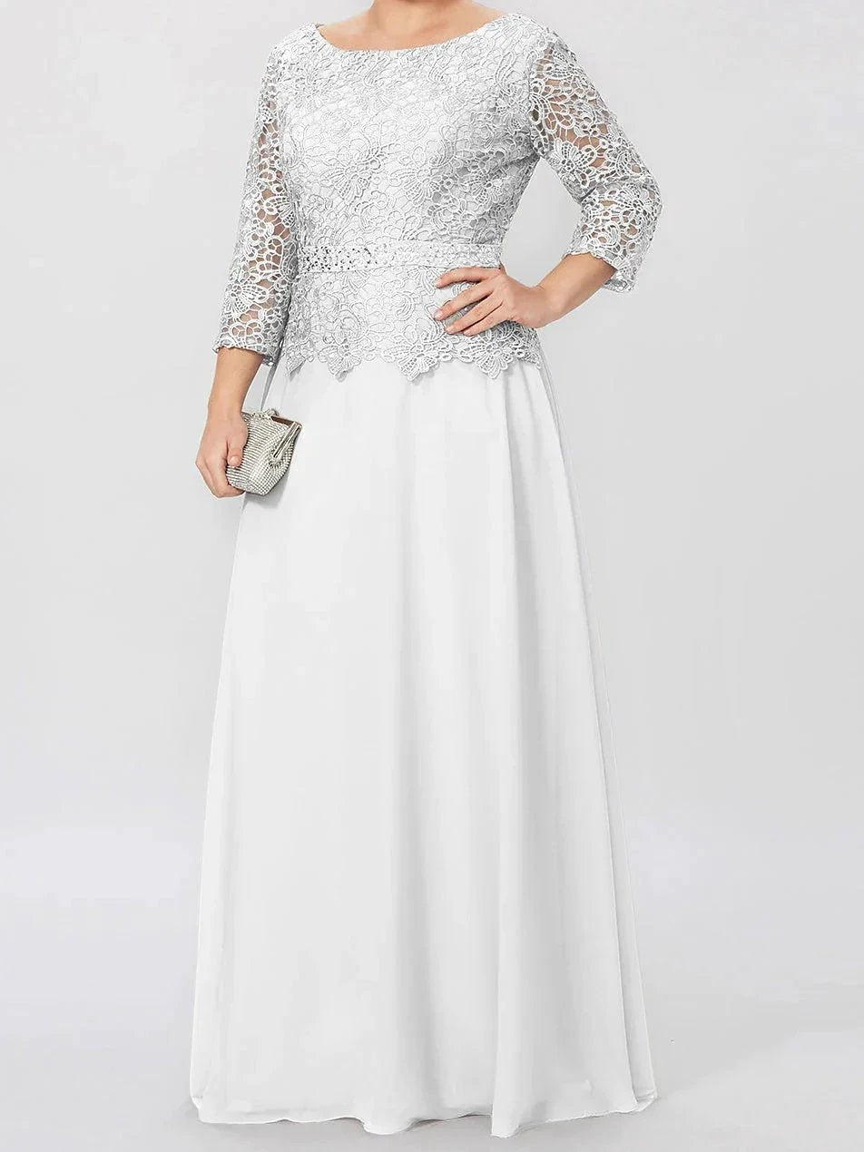 A-Line/Princess Round Neck 3/4 Length Sleeves Floor-Length Mother of the Bride Dresses with Applique & Sequins by Dreamylily