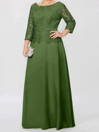A-Line/Princess Round Neck 3/4 Length Sleeves Floor-Length Mother of the Bride Dresses with Applique & Sequins by Dreamylily
