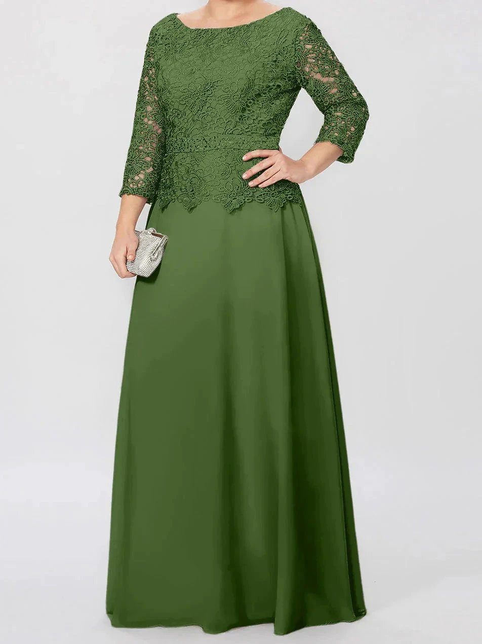 A-Line/Princess Round Neck 3/4 Length Sleeves Floor-Length Mother of the Bride Dresses with Applique & Sequins by Dreamylily