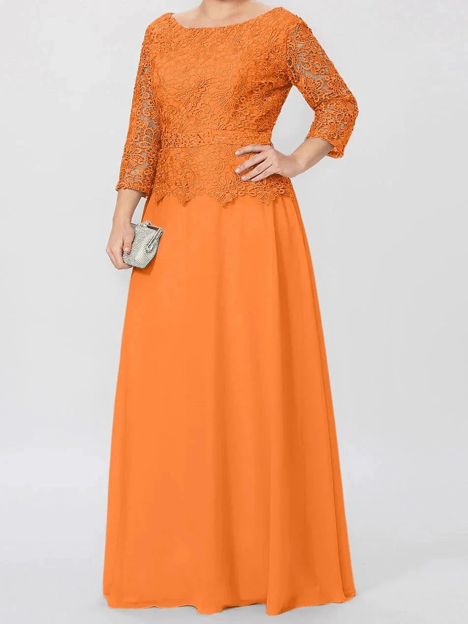A-Line/Princess Round Neck 3/4 Length Sleeves Floor-Length Mother of the Bride Dresses with Applique & Sequins by Dreamylily
