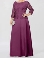 A-Line/Princess Round Neck 3/4 Length Sleeves Floor-Length Mother of the Bride Dresses with Applique & Sequins by Dreamylily