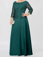 A-Line/Princess Round Neck 3/4 Length Sleeves Floor-Length Mother of the Bride Dresses with Applique & Sequins by Dreamylily