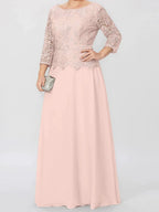 A-Line/Princess Round Neck 3/4 Length Sleeves Floor-Length Mother of the Bride Dresses with Applique & Sequins by Dreamylily