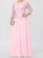 A-Line/Princess Round Neck 3/4 Length Sleeves Floor-Length Mother of the Bride Dresses with Applique & Sequins by Dreamylily