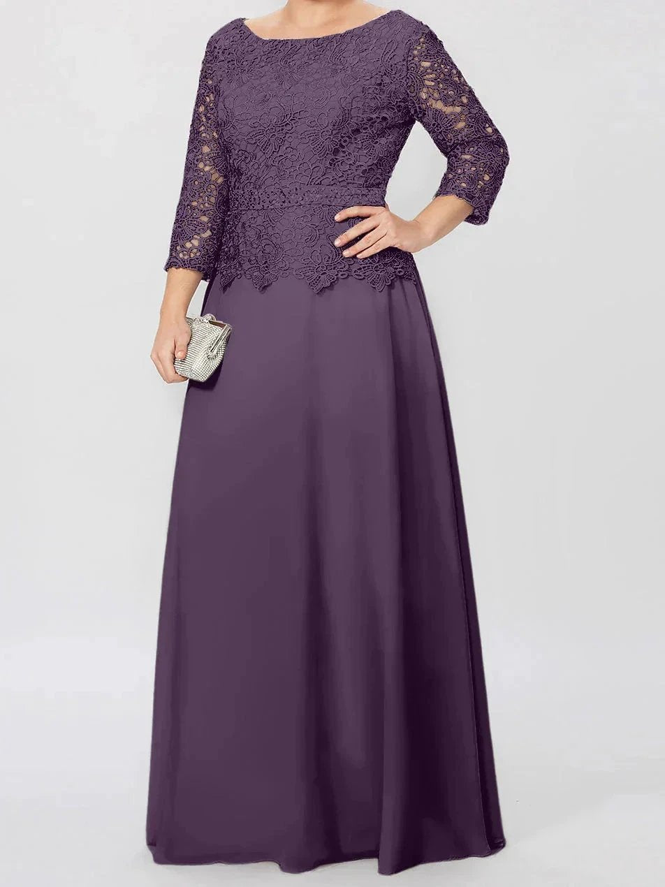 A-Line/Princess Round Neck 3/4 Length Sleeves Floor-Length Mother of the Bride Dresses with Applique & Sequins by Dreamylily