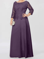 A-Line/Princess Round Neck 3/4 Length Sleeves Floor-Length Mother of the Bride Dresses with Applique & Sequins by Dreamylily