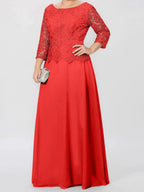 A-Line/Princess Round Neck 3/4 Length Sleeves Floor-Length Mother of the Bride Dresses with Applique & Sequins by Dreamylily