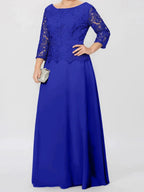 A-Line/Princess Round Neck 3/4 Length Sleeves Floor-Length Mother of the Bride Dresses with Applique & Sequins by Dreamylily