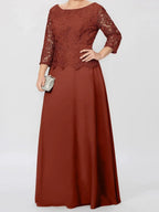 A-Line/Princess Round Neck 3/4 Length Sleeves Floor-Length Mother of the Bride Dresses with Applique & Sequins by Dreamylily