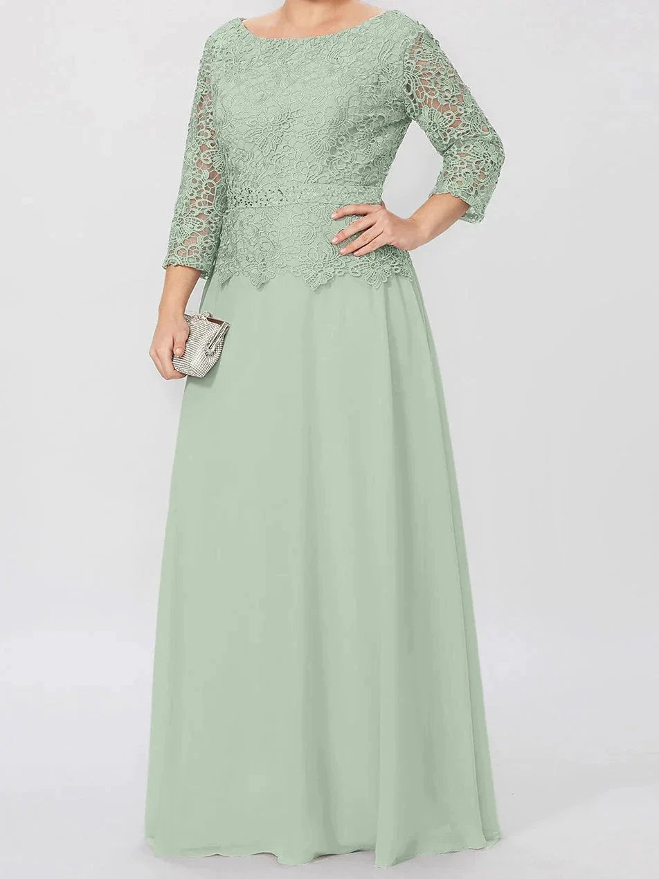 A-Line/Princess Round Neck 3/4 Length Sleeves Floor-Length Mother of the Bride Dresses with Applique & Sequins by Dreamylily