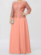 A-Line/Princess Round Neck 3/4 Length Sleeves Floor-Length Mother of the Bride Dresses with Applique & Sequins by Dreamylily