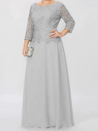 A-Line/Princess Round Neck 3/4 Length Sleeves Floor-Length Mother of the Bride Dresses with Applique & Sequins by Dreamylily